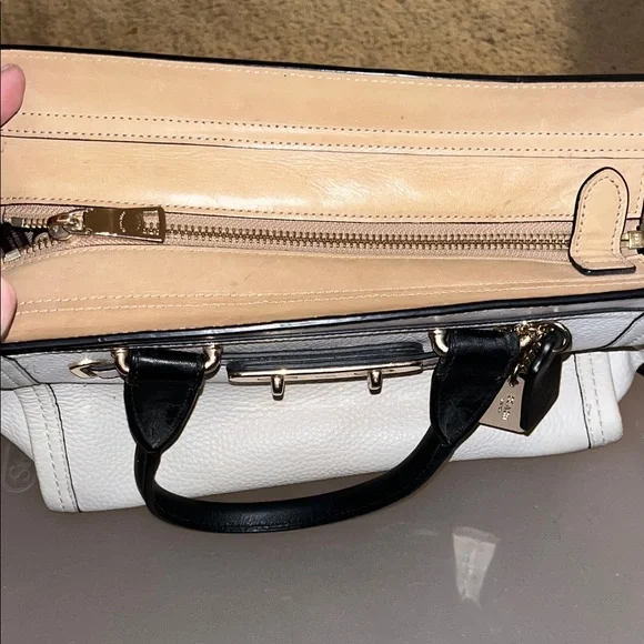 Coach Black and White Leather Satchel - Picture 2 of 5